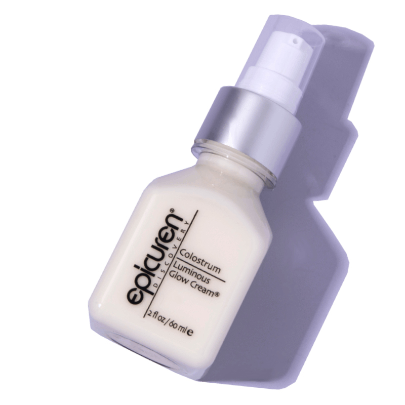 Epicuren Colostrum Glow Cream on a purple background